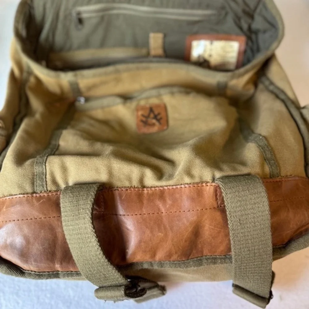 A. Kurtz Maplewood Courier Backpack leather Canvas Paratrooper Khaki Cotton Tan